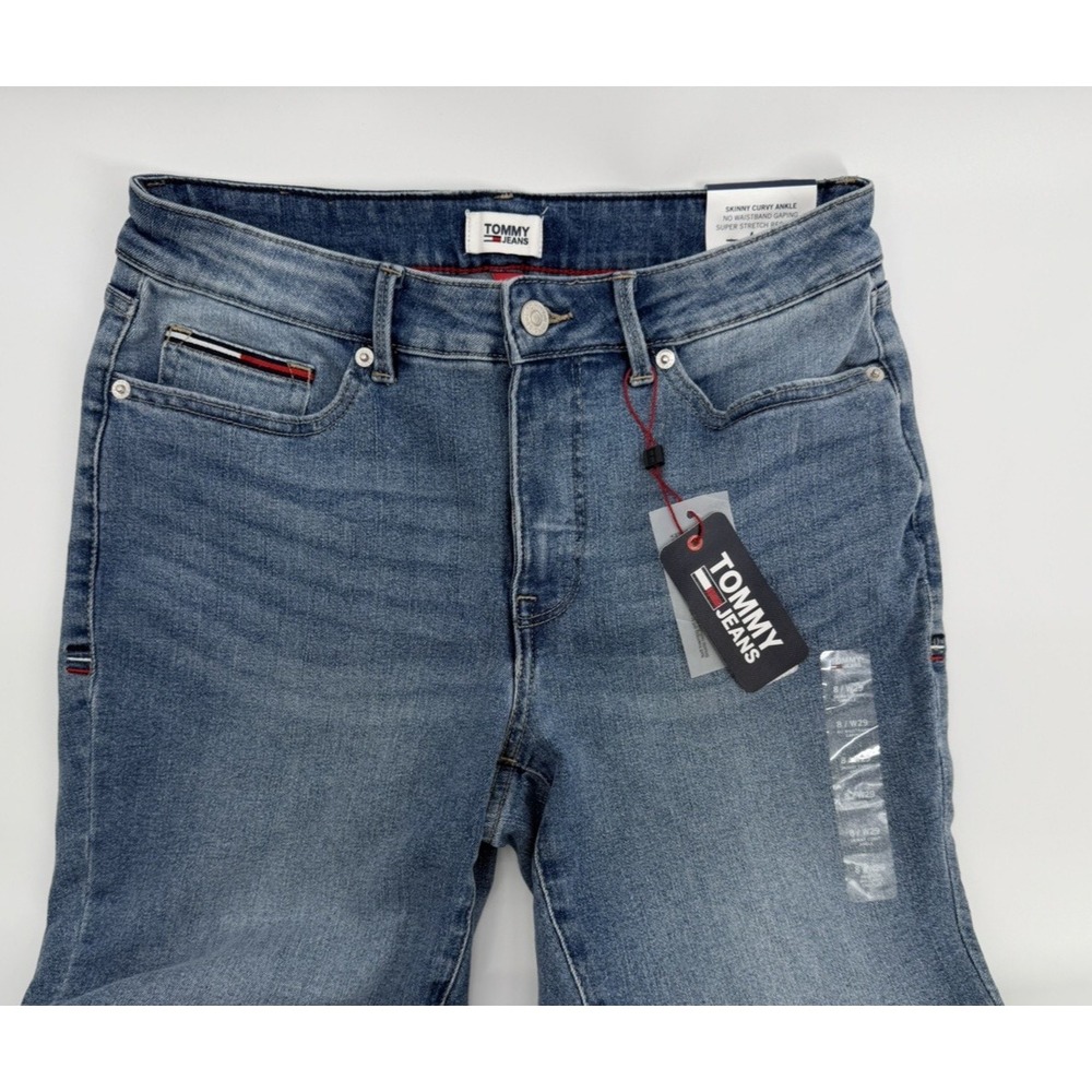 Tommy Jeans Flex Curvy Skinny Cuffed Ankle Denim Jeans Medium Wash Size 8 /W29